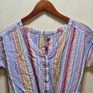 Brina & EM Blouse Womens Small Multicolor Stripe Button Tie Front Cropped Top